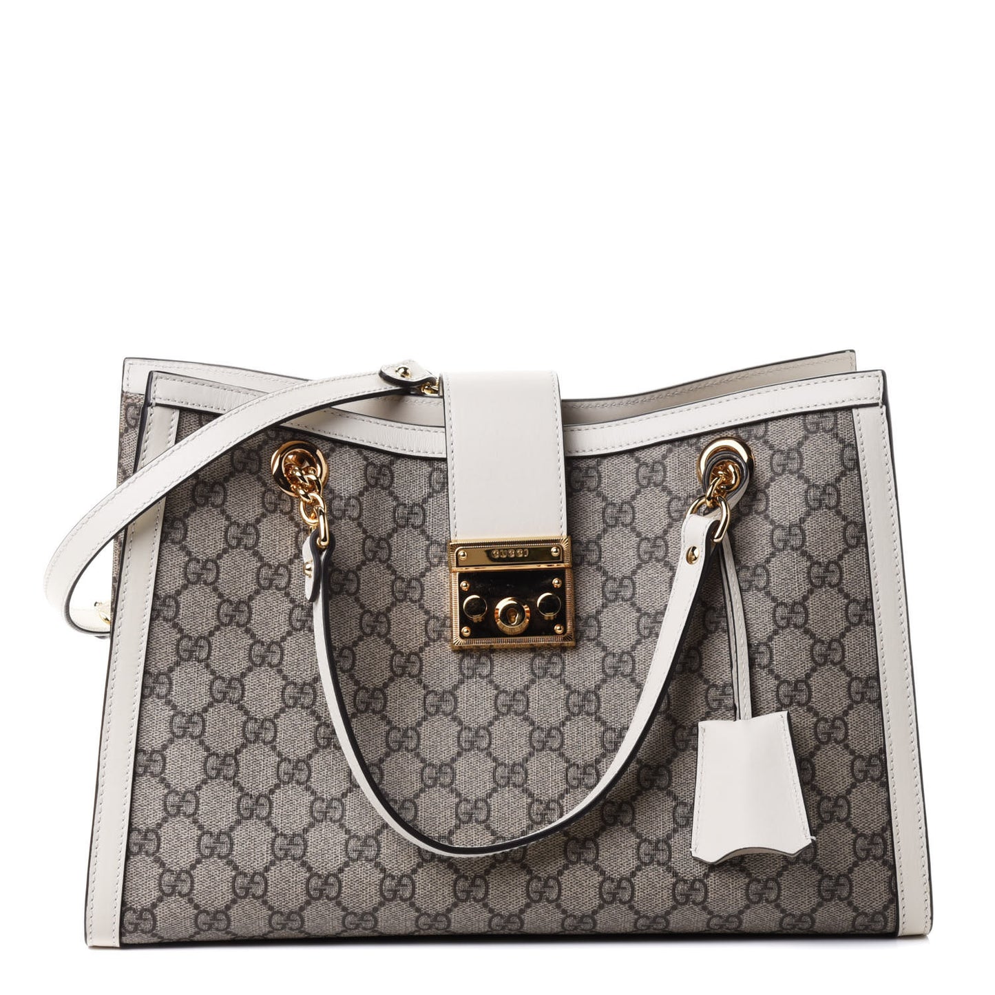 GG Supreme Monogram Medium Padlock Tote White