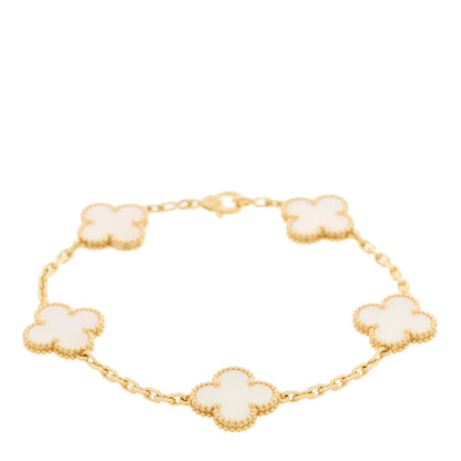 Van Cleef & Arpels 18K Yellow Gold Mother of Pearl 5 Motifs Vintage Alhambra Bracelet 1 of 4