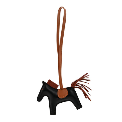 Hermes Milo Lambskin Grigri Rodeo Horse Bag Charm PM Black Sienne Gold 1 of 5