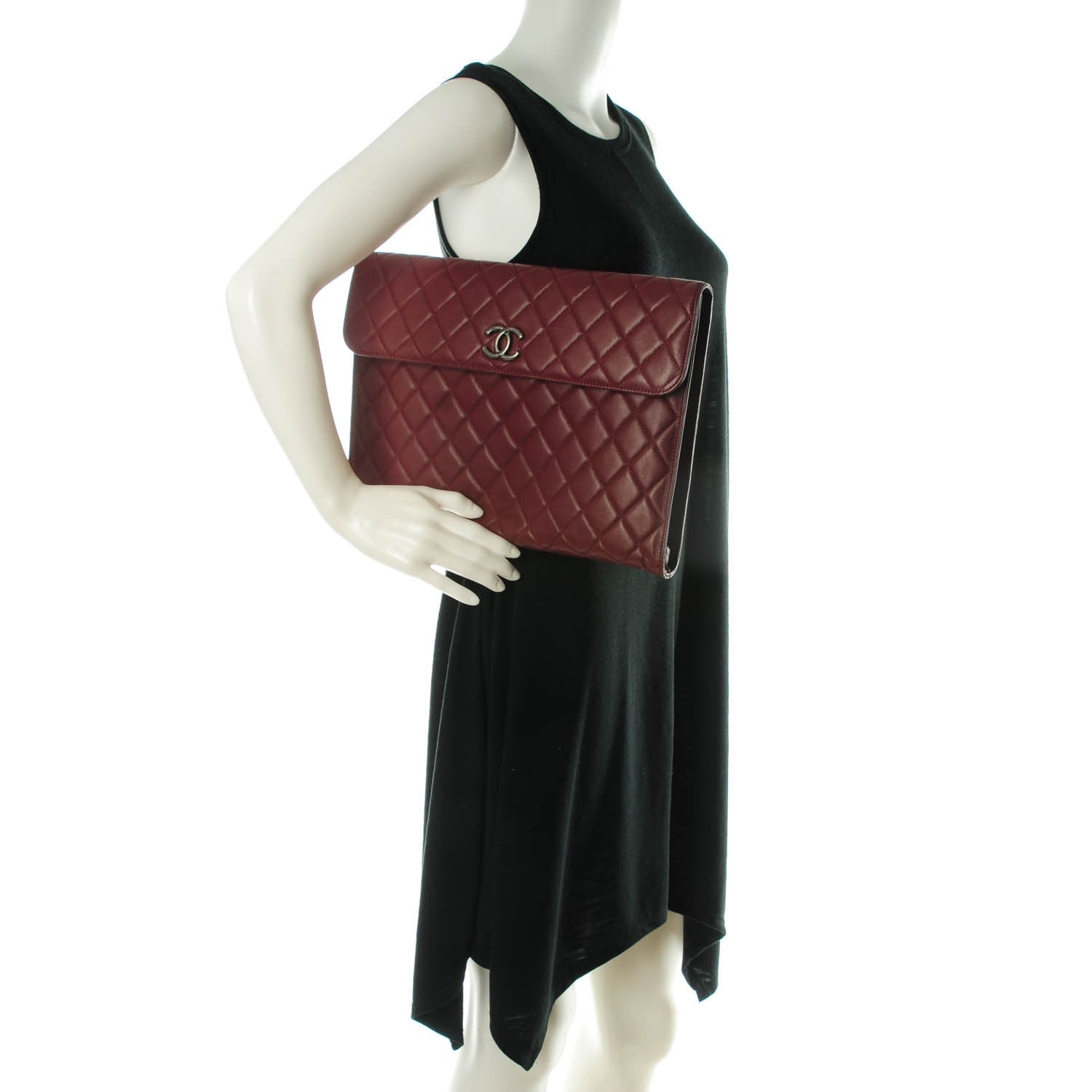 Chanel Calfskin Quilted Document Portfolio Holder Dark Red 2 of 7