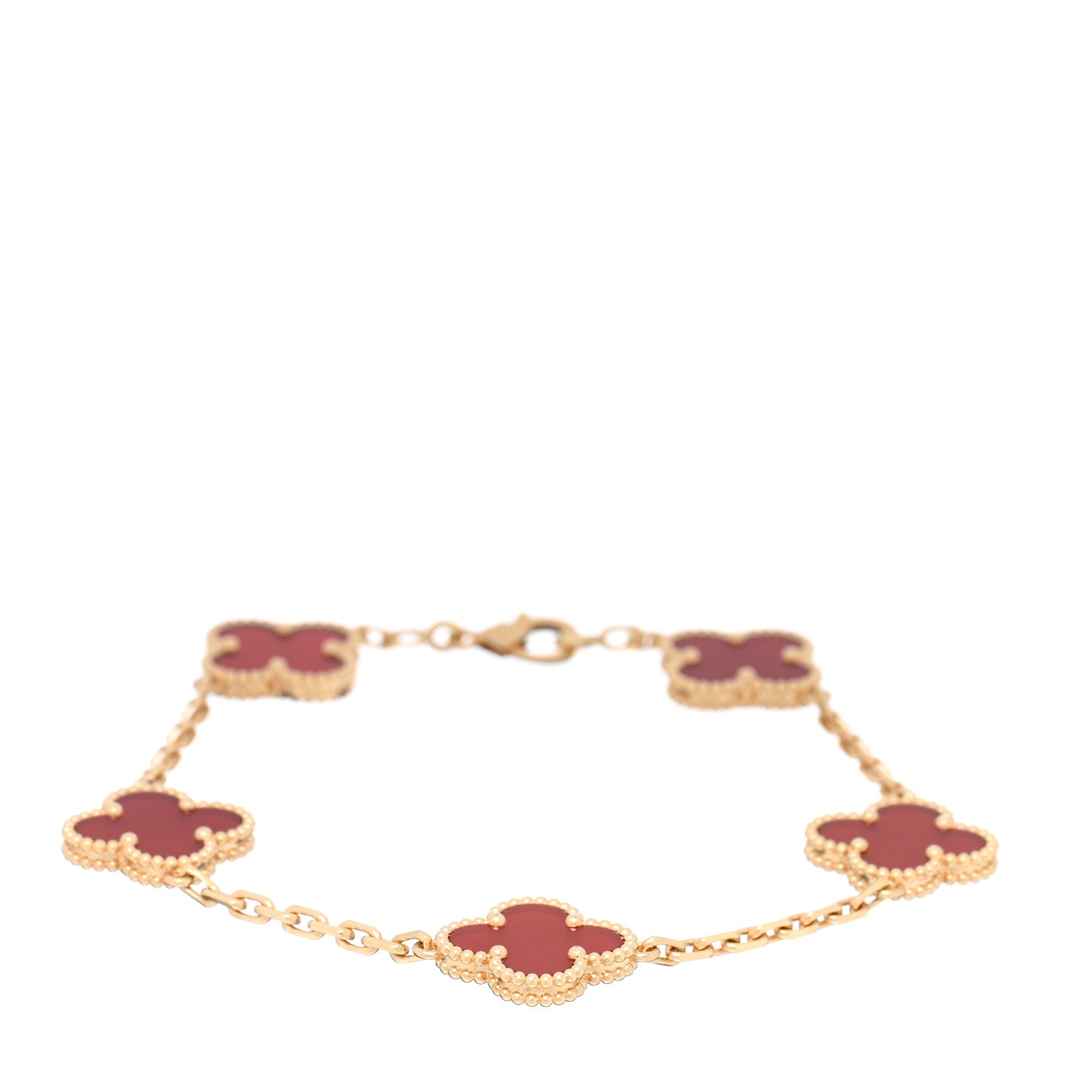 Van Cleef & Arpels 18K Yellow Gold Carnelian 5 Motifs Vintage Alhambra Bracelet 1 of 4