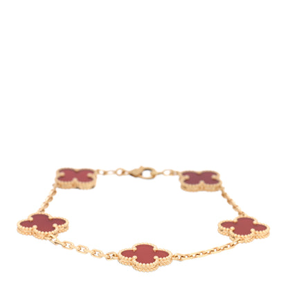 Van Cleef & Arpels 18K Yellow Gold Carnelian 5 Motifs Vintage Alhambra Bracelet 1 of 4