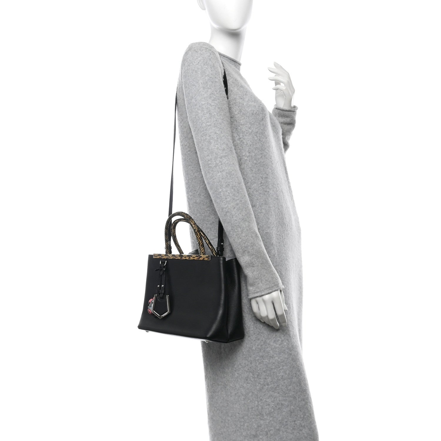 Fendi Vitello Dolce Elaphe Petite 2Jours Tote Black Polvere 2 of 9