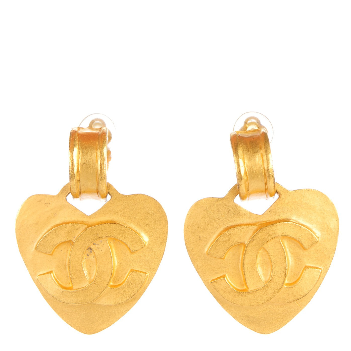 Chanel CC Heart Drop Clip On Earrings Gold 1 of 5