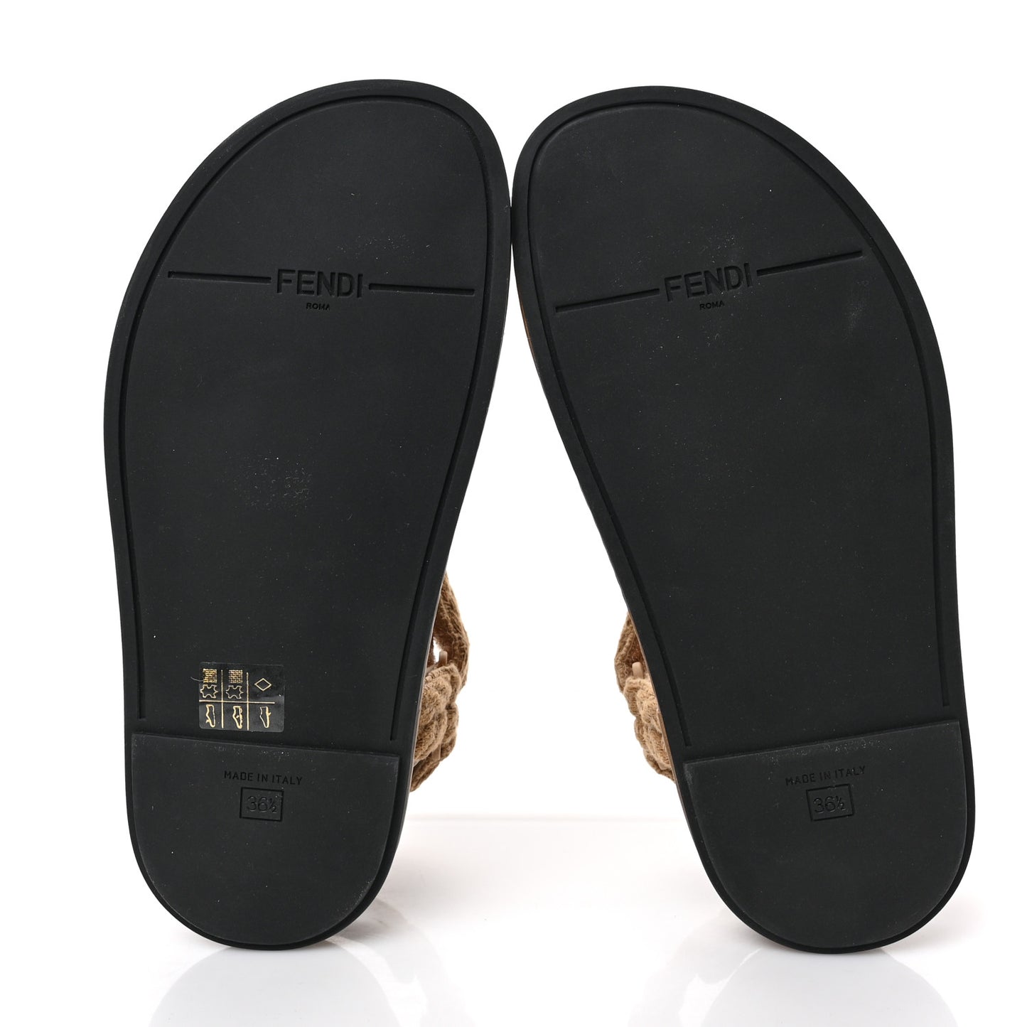 Fabric Jacquard FF Braided Fendi Feel 25mm Sandals 36.5 Sughero Black Tabacco