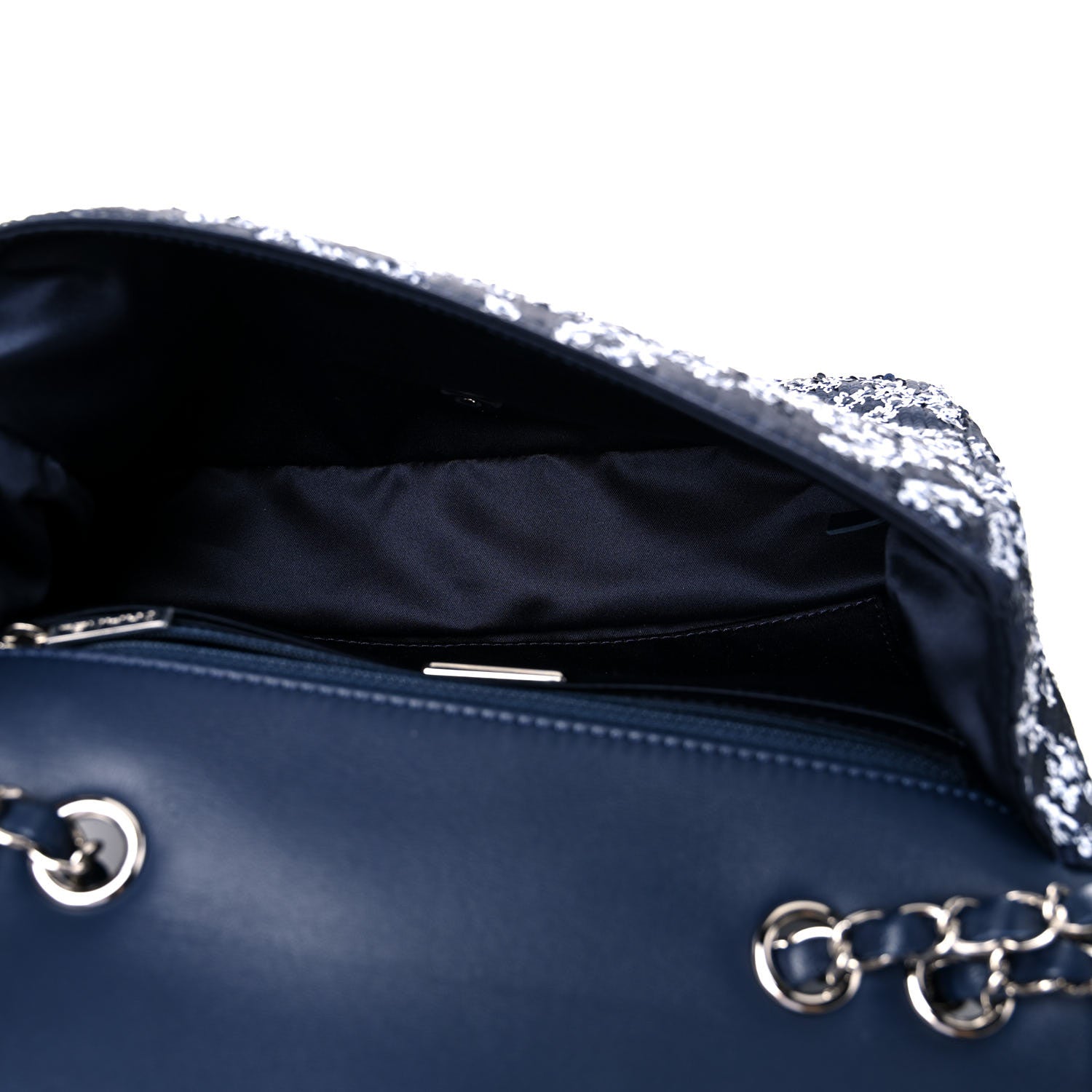 Chanel Lambskin Sequins Medium Single Flap Navy Blue White 5 of 10