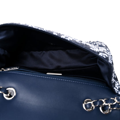 Chanel Lambskin Sequins Medium Single Flap Navy Blue White 5 of 10