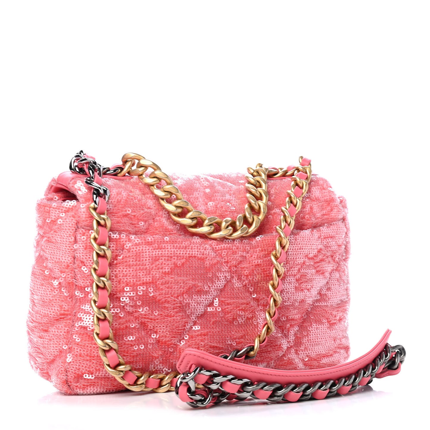 Sequin Quilted Medium Chanel 19 Flap Coral