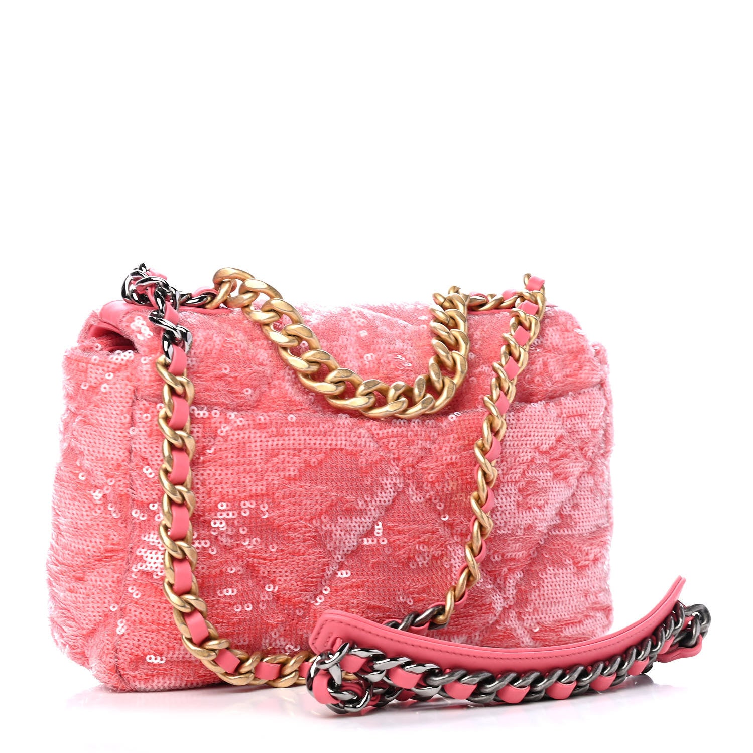 Chanel Sequin Quilted Medium Chanel 19 Flap Coral 2 of 5