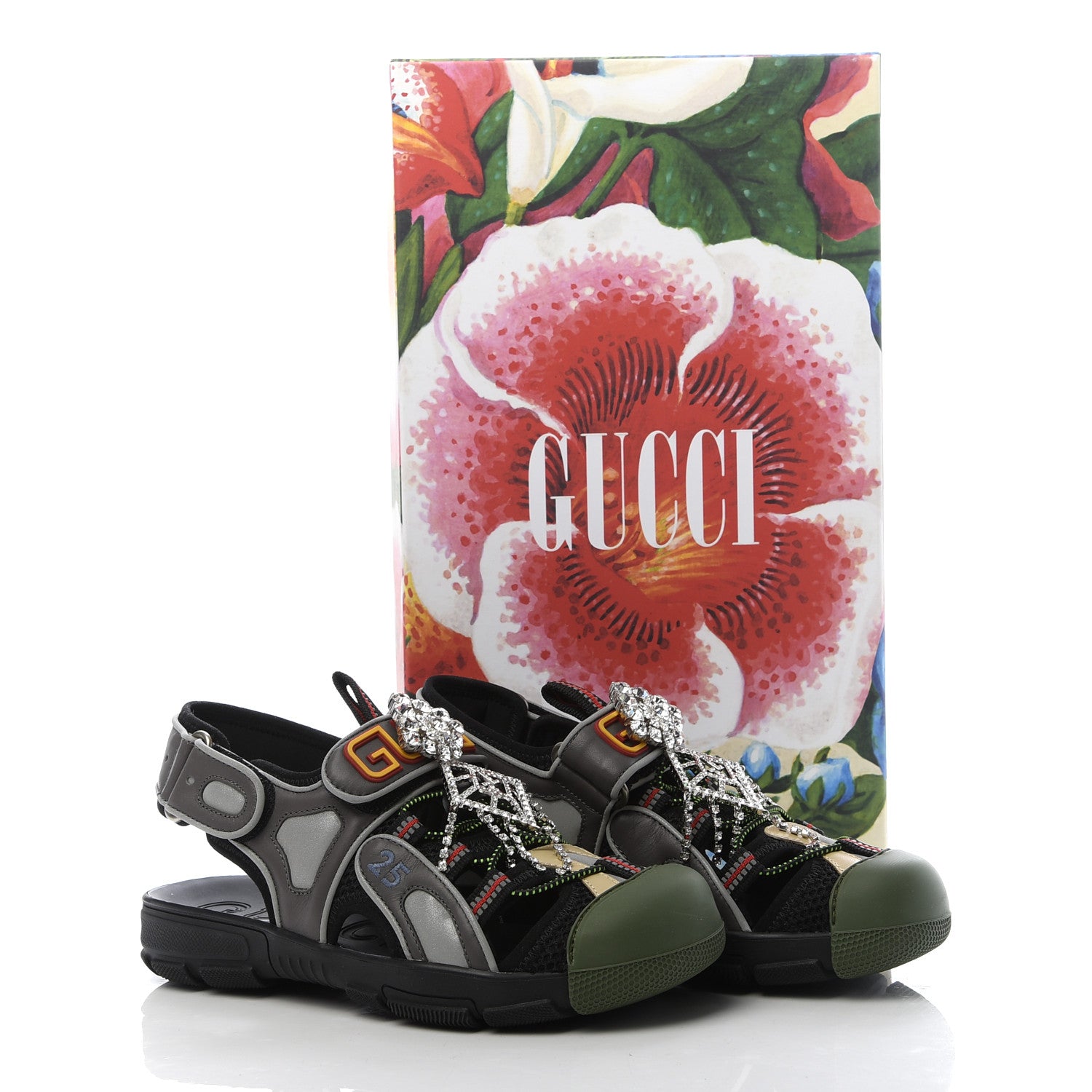 Gucci Mesh Fabric Tinsel Sport Sandals 36.5 Black Silver Green 8 of 8
