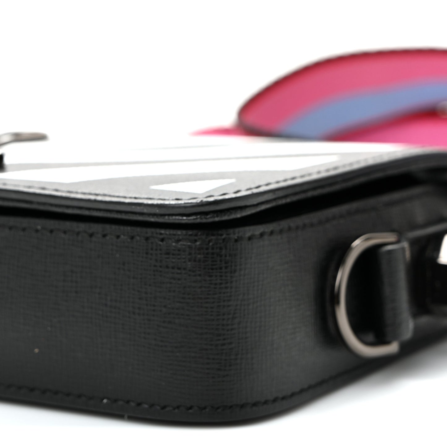 Saffiano Striped Mini Diag Binder Clip Bag Black White Indus