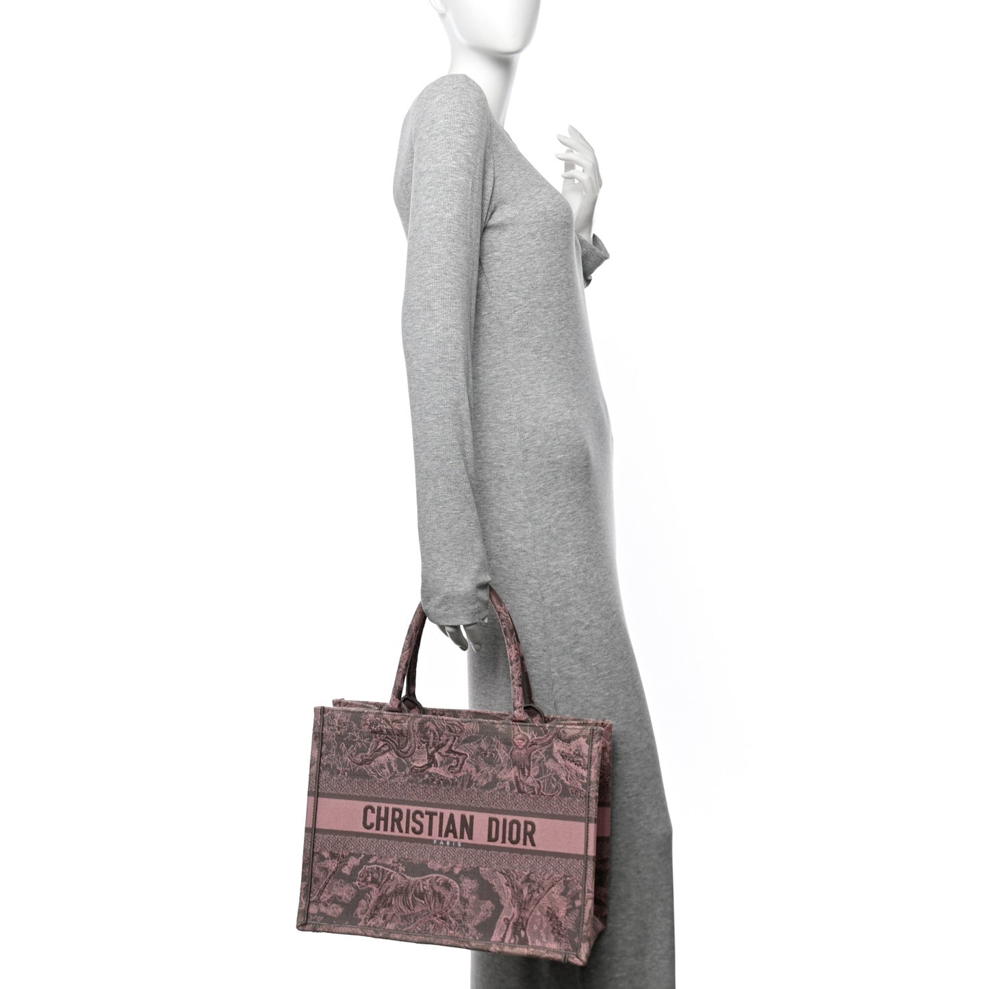 Canvas Embroidered Medium Dioriviera Toile De Jouy Book Tote Pink Grey