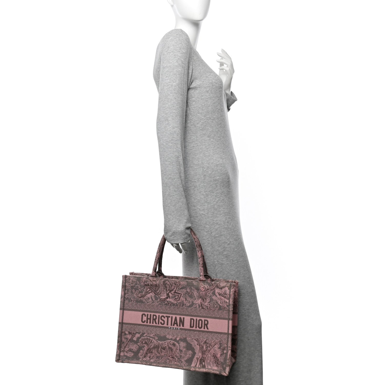 Christian Dior Canvas Embroidered Medium Dioriviera Toile De Jouy Book Tote Pink Grey 2 of 10
