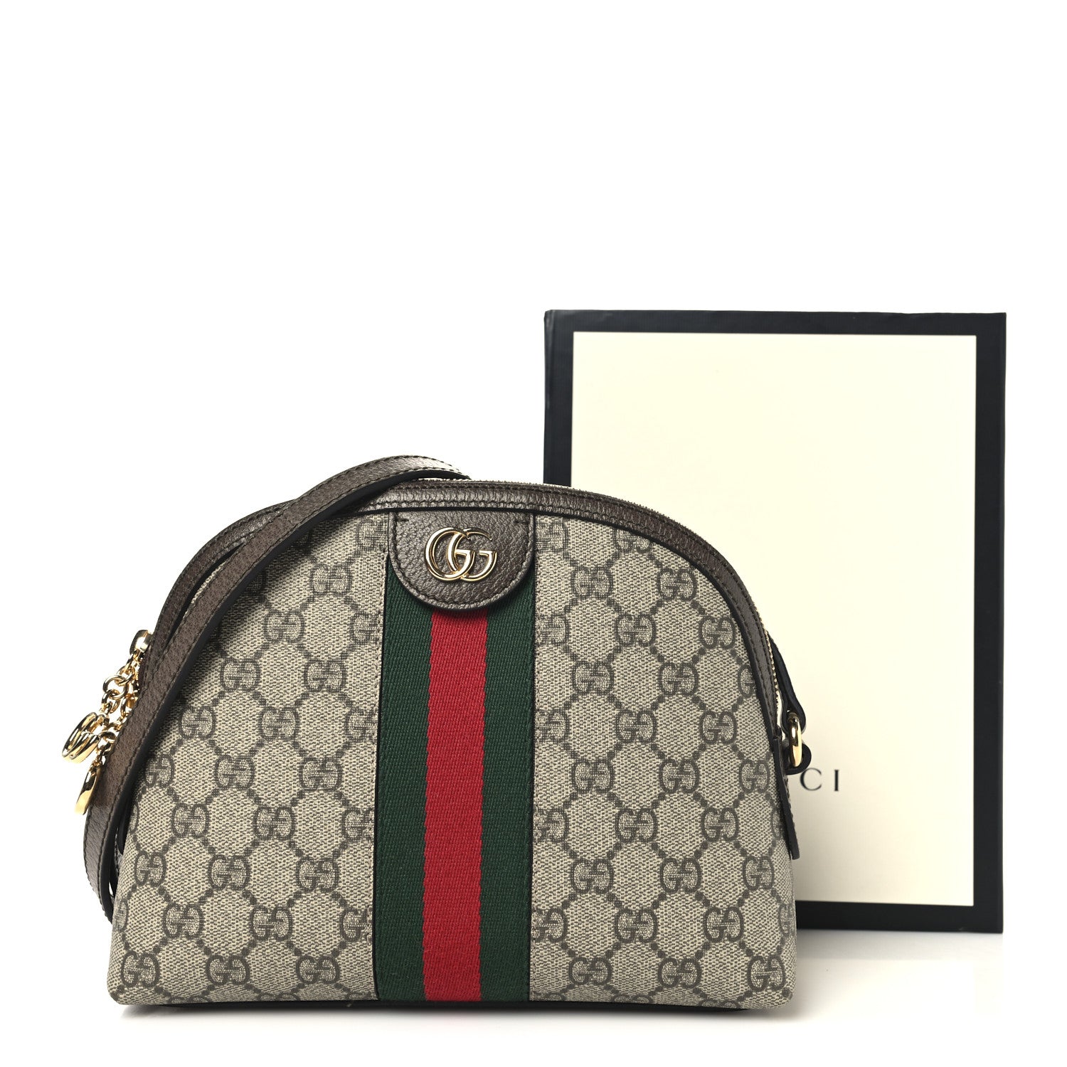 Gucci GG Supreme Monogram Textured Dollar Calfskin Web Small Ophidia Dome Shoulder Bag Beige Ebony New Acero 12 of 12