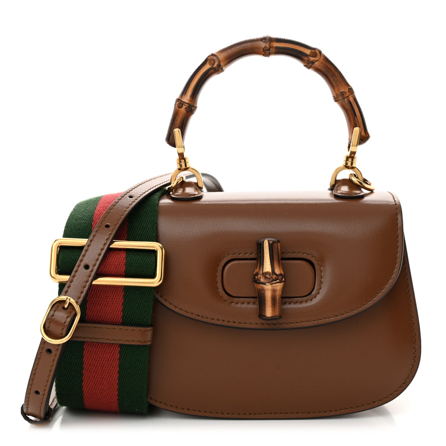 Gucci Boarded Dyana Lux Calfskin Web Mini Bamboo 1947 Top Handle Bag Brown 1 of 11