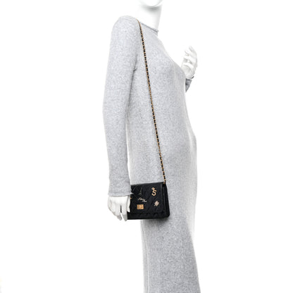 Chanel Aged Calfskin Quilted Lucky Charms 2.55 Reissue Wallet On Chain WOC Black 2 of 12