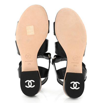 Chanel Lambskin Logo CC Turnlock Sandals 37.5 Black 5 of 9