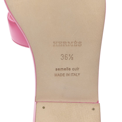 Hermes Box Calfskin Oran Sandals 36.5 Rose Petale 6 of 8