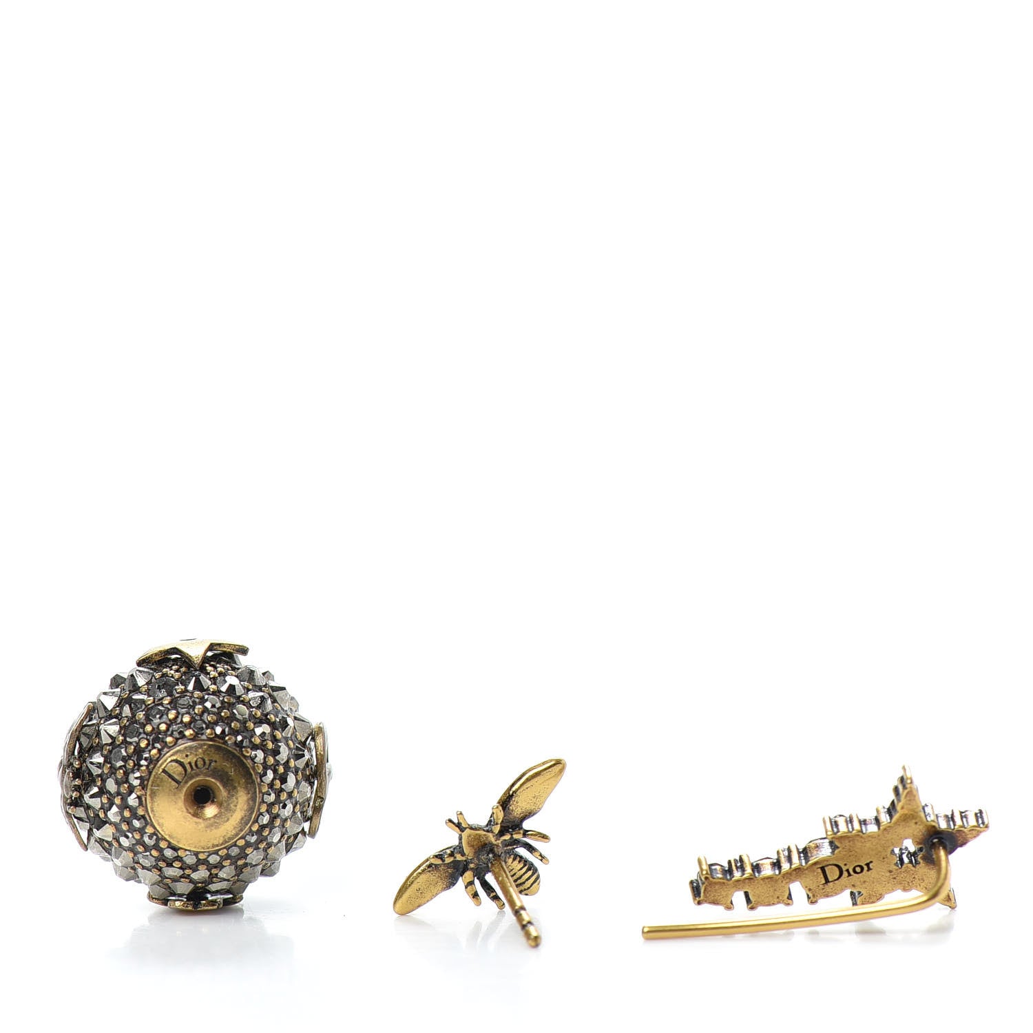 Christian Dior Crystal Bee Star Tribal Earrings Aged Gold 3 of 3