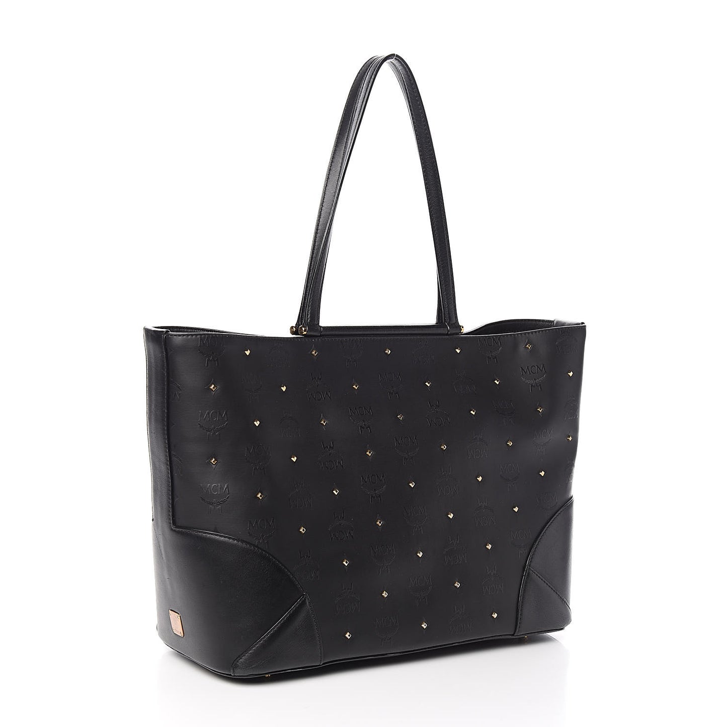 Coated Canvas Studded Shopper Tote Black