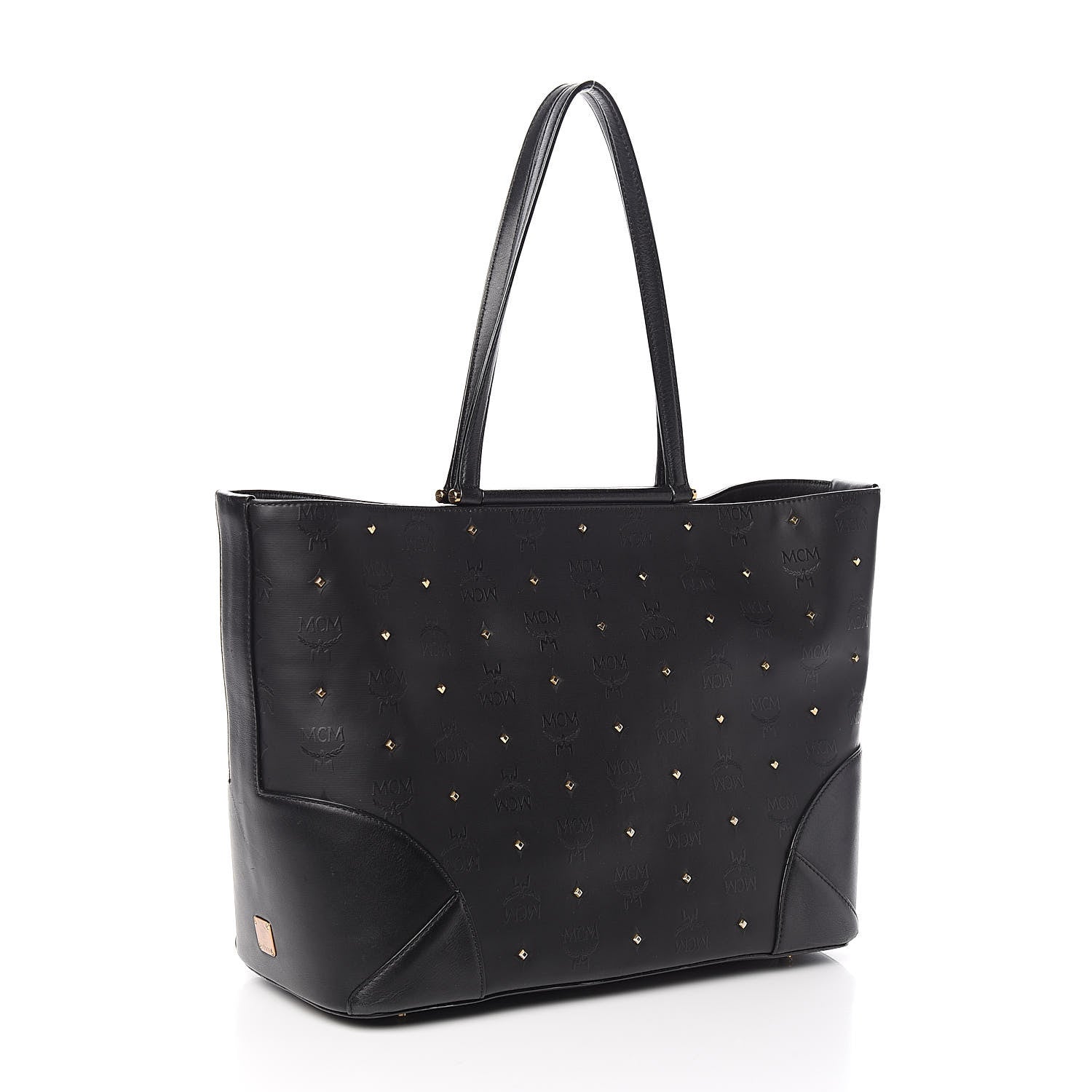 MCM Coated Canvas Studded Shopper Tote Black 3 of 14