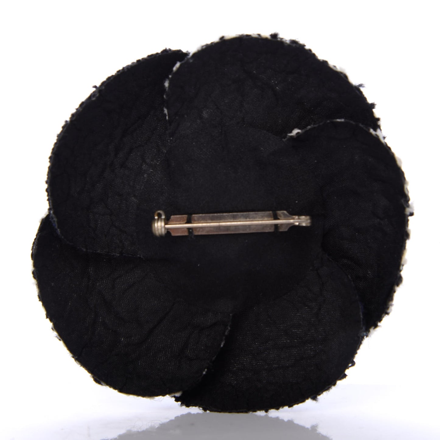 Tweed Camellia Pin Brooch Navy Blue White