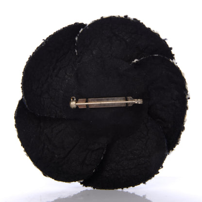 Chanel Tweed Camellia Pin Brooch Navy Blue White 3 of 4