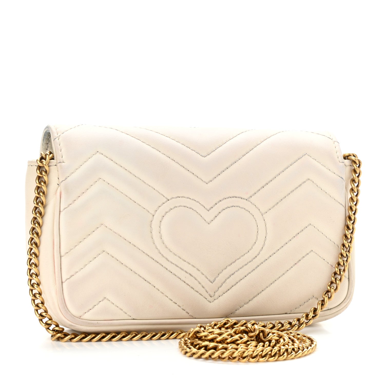 Gucci Calfskin Matelasse Super Mini GG Marmont Shoulder Bag White 3 of 17