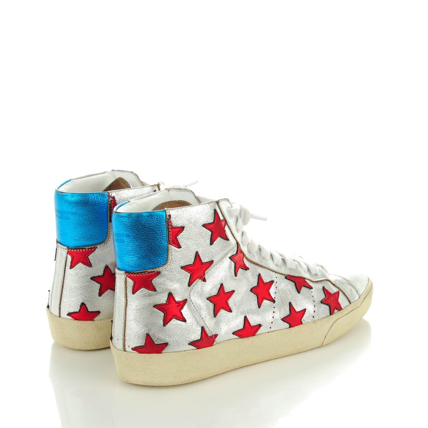 Metallic Nappa Stars High Top Sneakers 40.5 Silver
