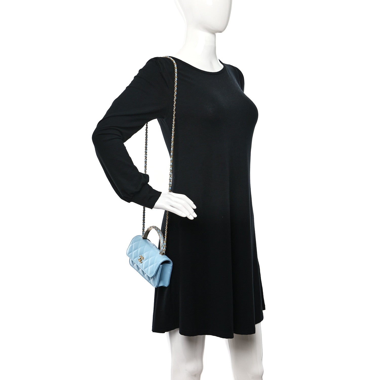 Chanel Lambskin Quilted Metal Twist Top Handle Flap Phone Holder With Chain Blue 2 of 10