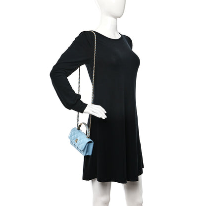 Chanel Lambskin Quilted Metal Twist Top Handle Flap Phone Holder With Chain Blue 2 of 10