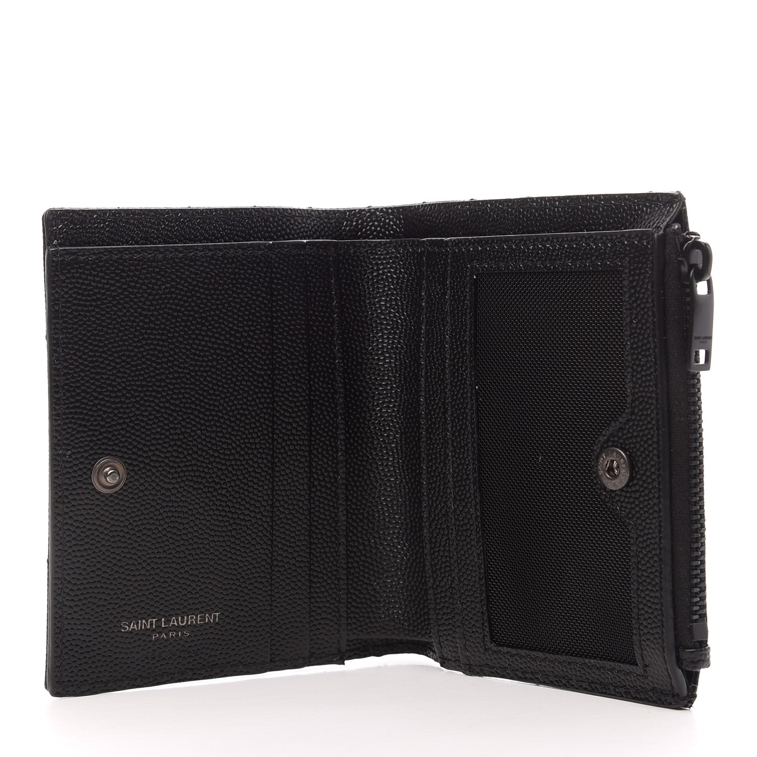 Saint Laurent Grain De Poudre Matelasse Chevron Monogram Zipped Card Case Black 5 of 6