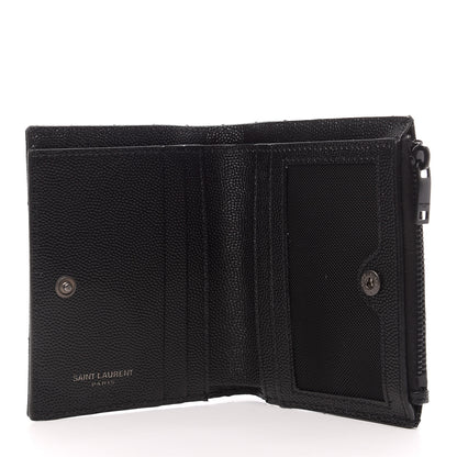 Saint Laurent Grain De Poudre Matelasse Chevron Monogram Zipped Card Case Black 5 of 6