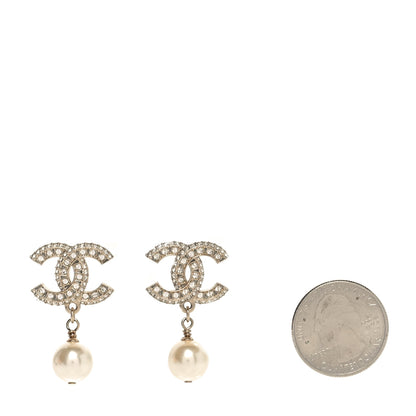 Chanel Crystal Pearl CC Drop Earrings Gold 2 of 5