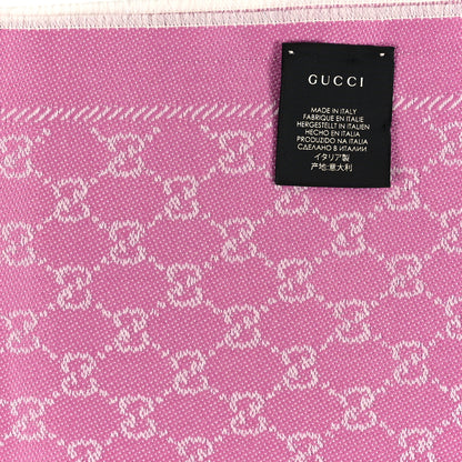 Gucci Wool Jacquard GG Monogram Reversible New Sten Fringe Scarf Ivory Pink 4 of 4