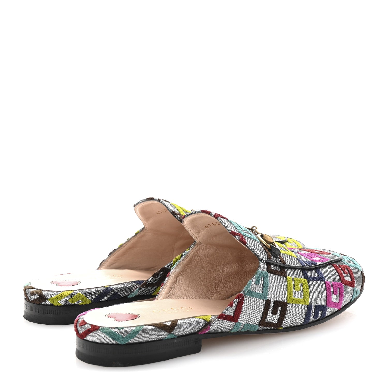 Gucci Velvet Lurex Square G Womens Princetown Slippers 37.5 Silver Multicolor 5 of 10