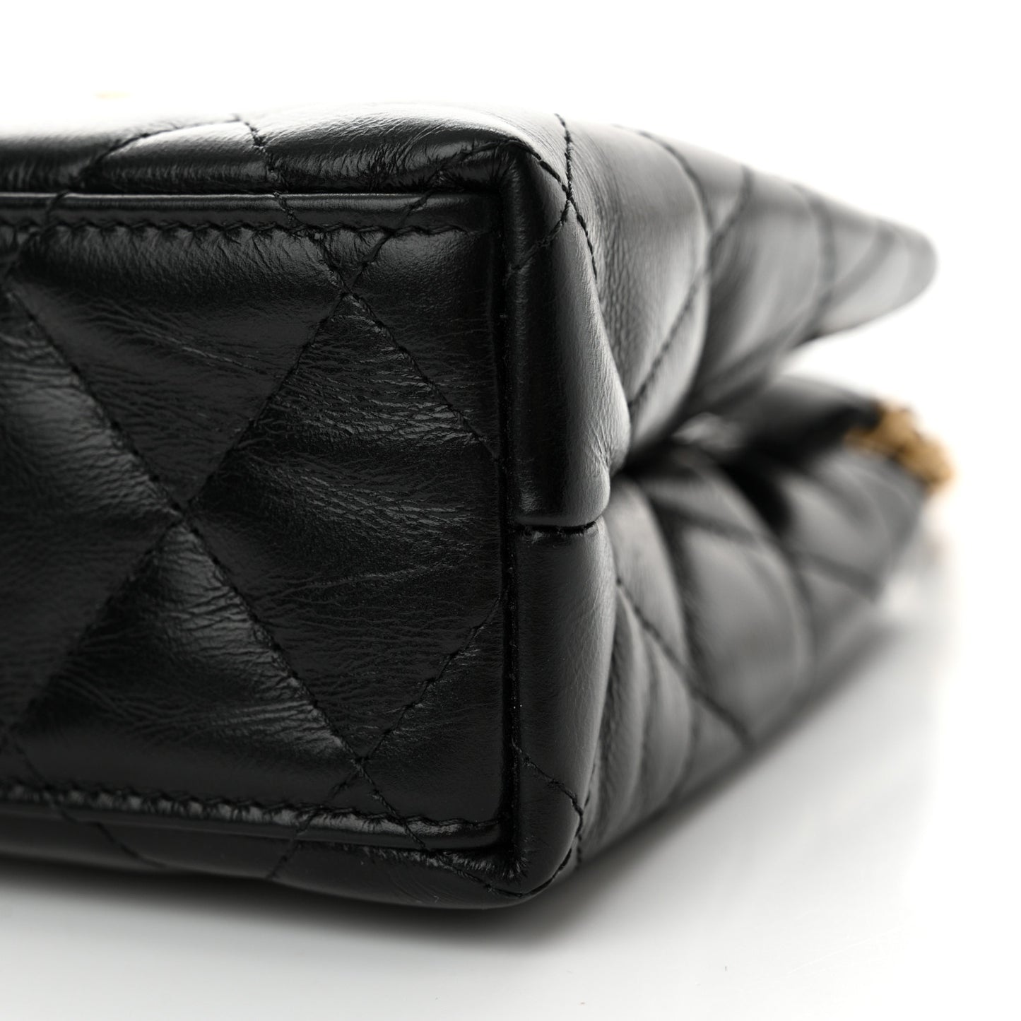 Shiny Aged Calfskin Quilted Nano Kelly Shopper Black