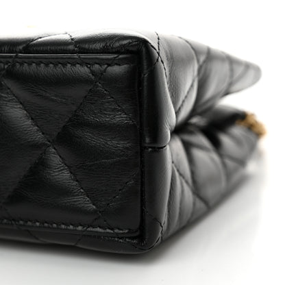 Chanel Shiny Aged Calfskin Quilted Nano Kelly Shopper Black 9 of 10