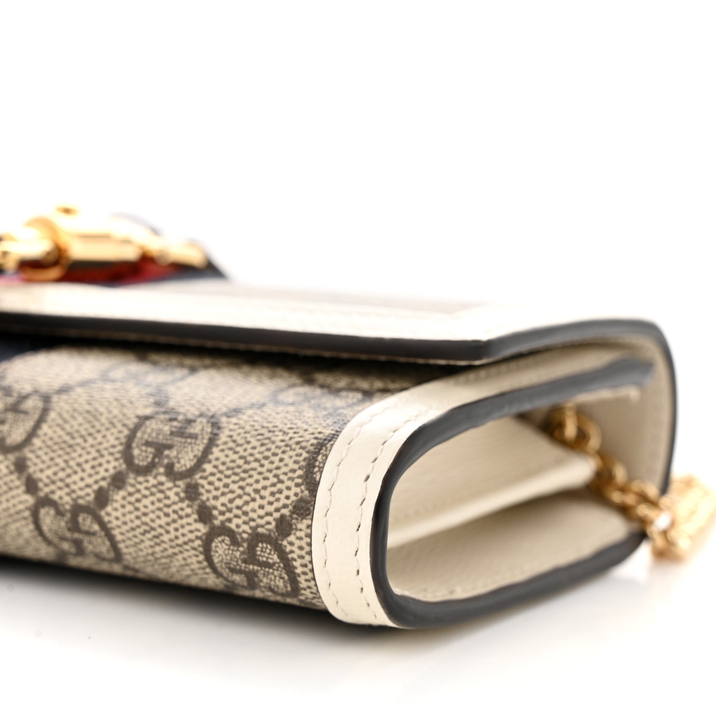 GG Supreme Monogram Textured Calfskin Web Jackie 1961 Chain Wallet Beige Ebony Mystic White