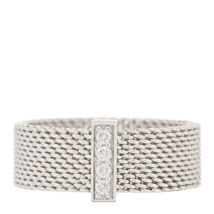 Tiffany Sterling Silver Diamond Somerset Mesh Ring 53 6.25 1 of 4