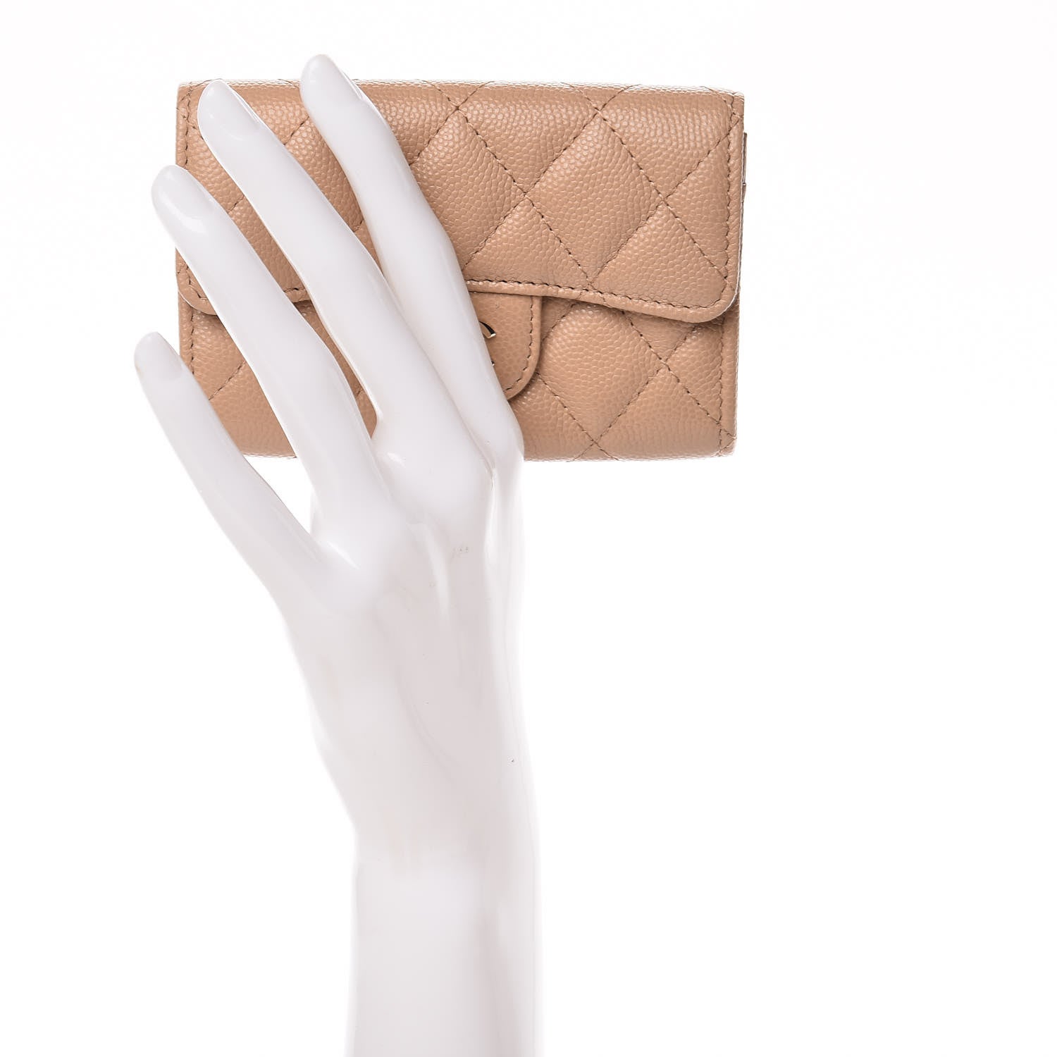 Chanel Caviar Quilted Flap Card Holder Wallet Beige 2 of 9