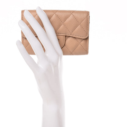 Chanel Caviar Quilted Flap Card Holder Wallet Beige 2 of 9