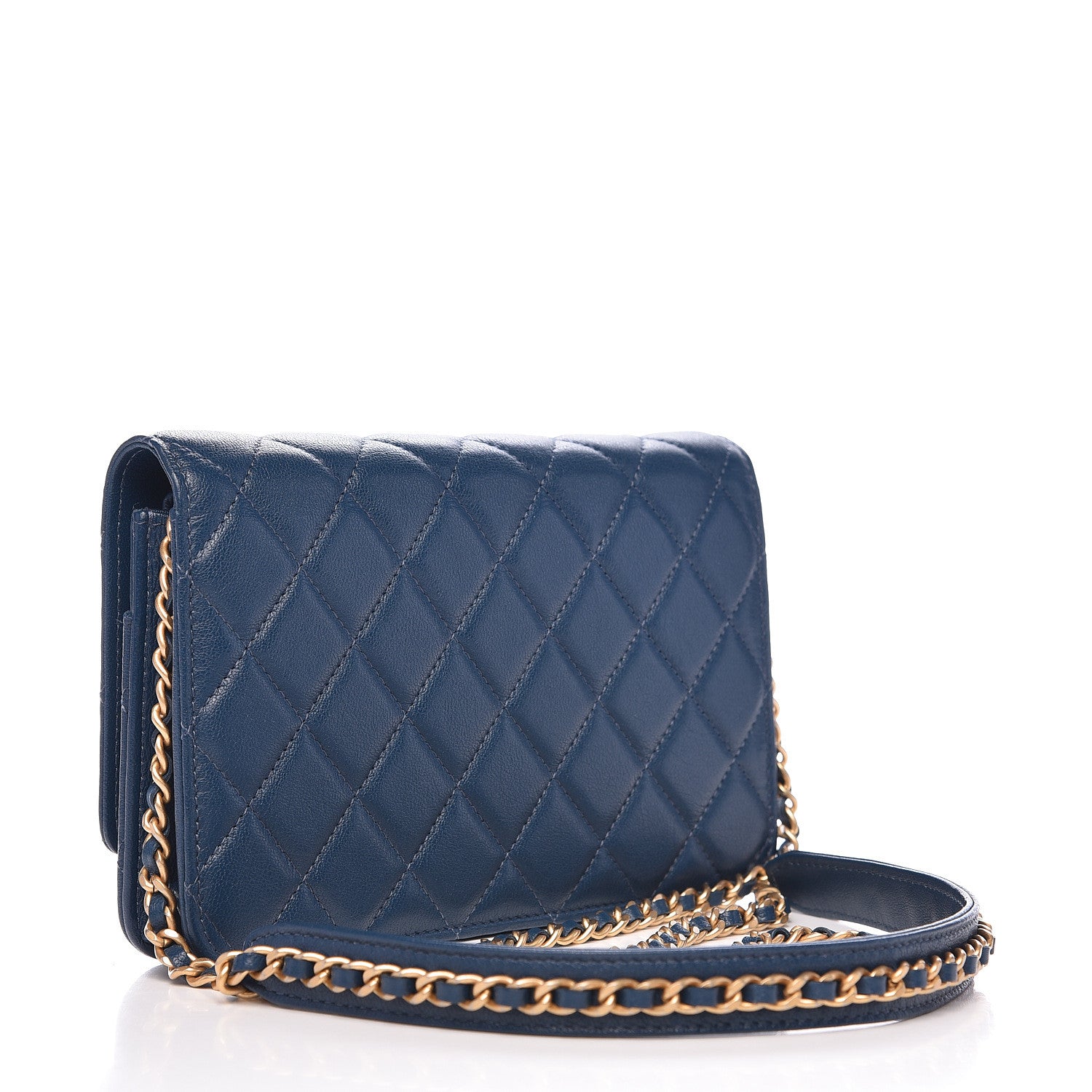 Chanel Goatskin Quilted 19 Wallet On Chain WOC Blue 3 of 14