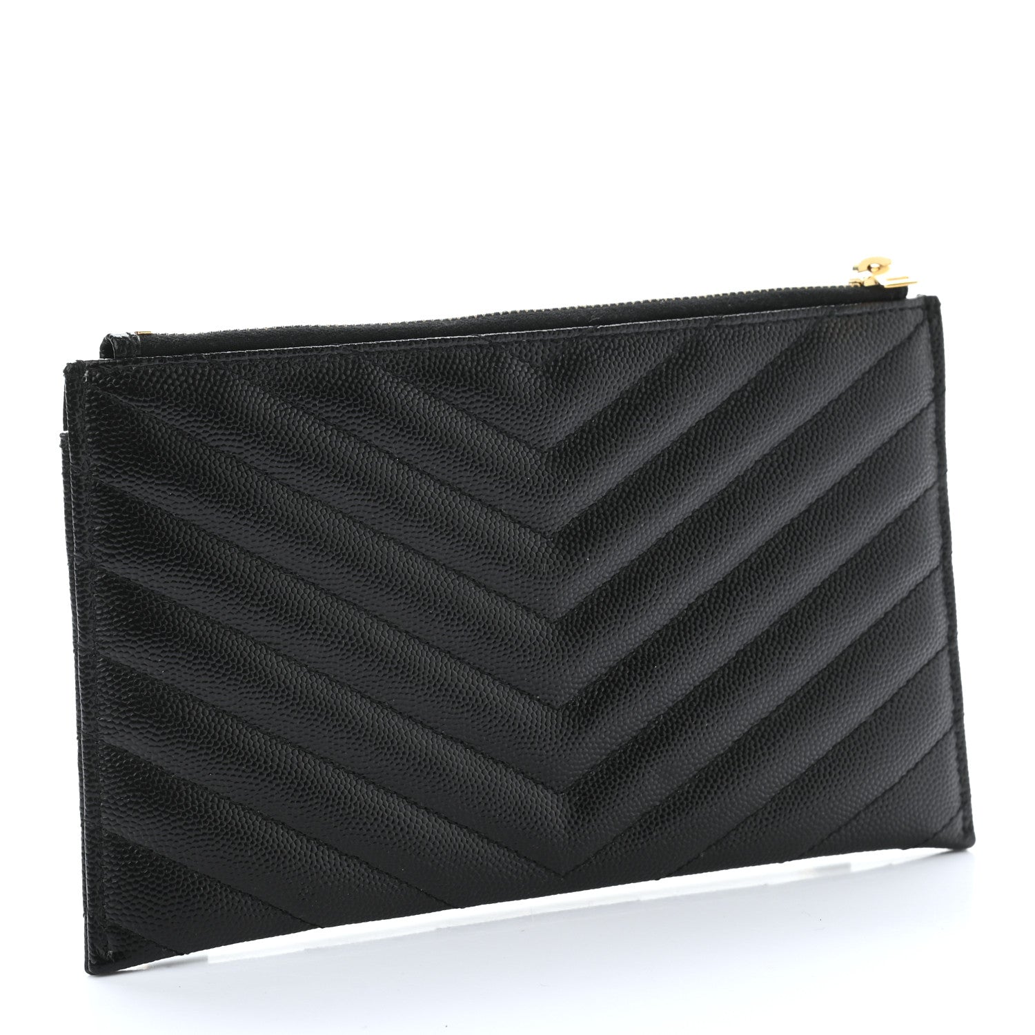 Saint Laurent Grain De Poudre Chevron Monogram Bill Pouch Black 3 of 7