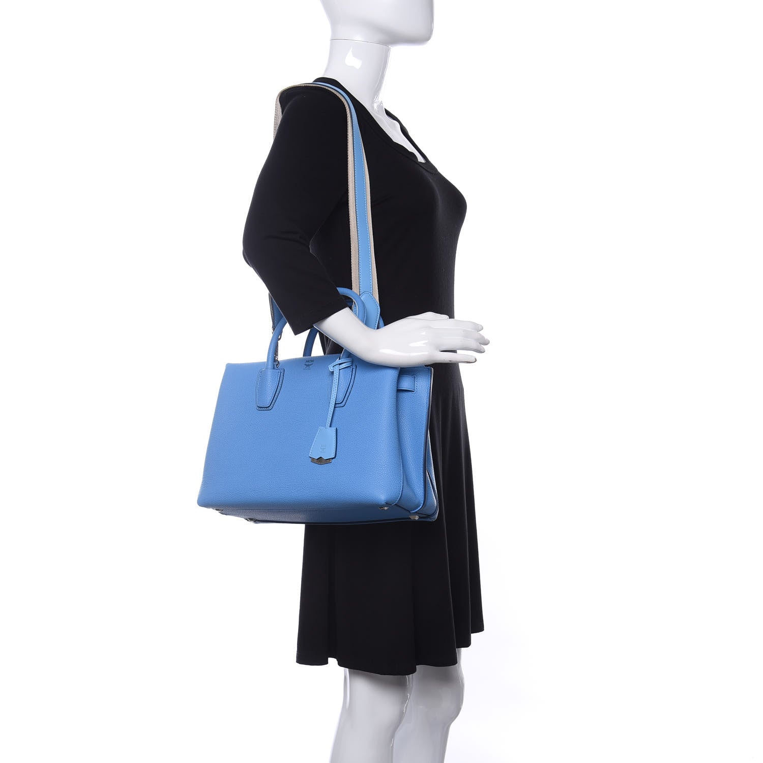 MCM Grained Calfskin Medium Milla Tote Tile Blue 2 of 9