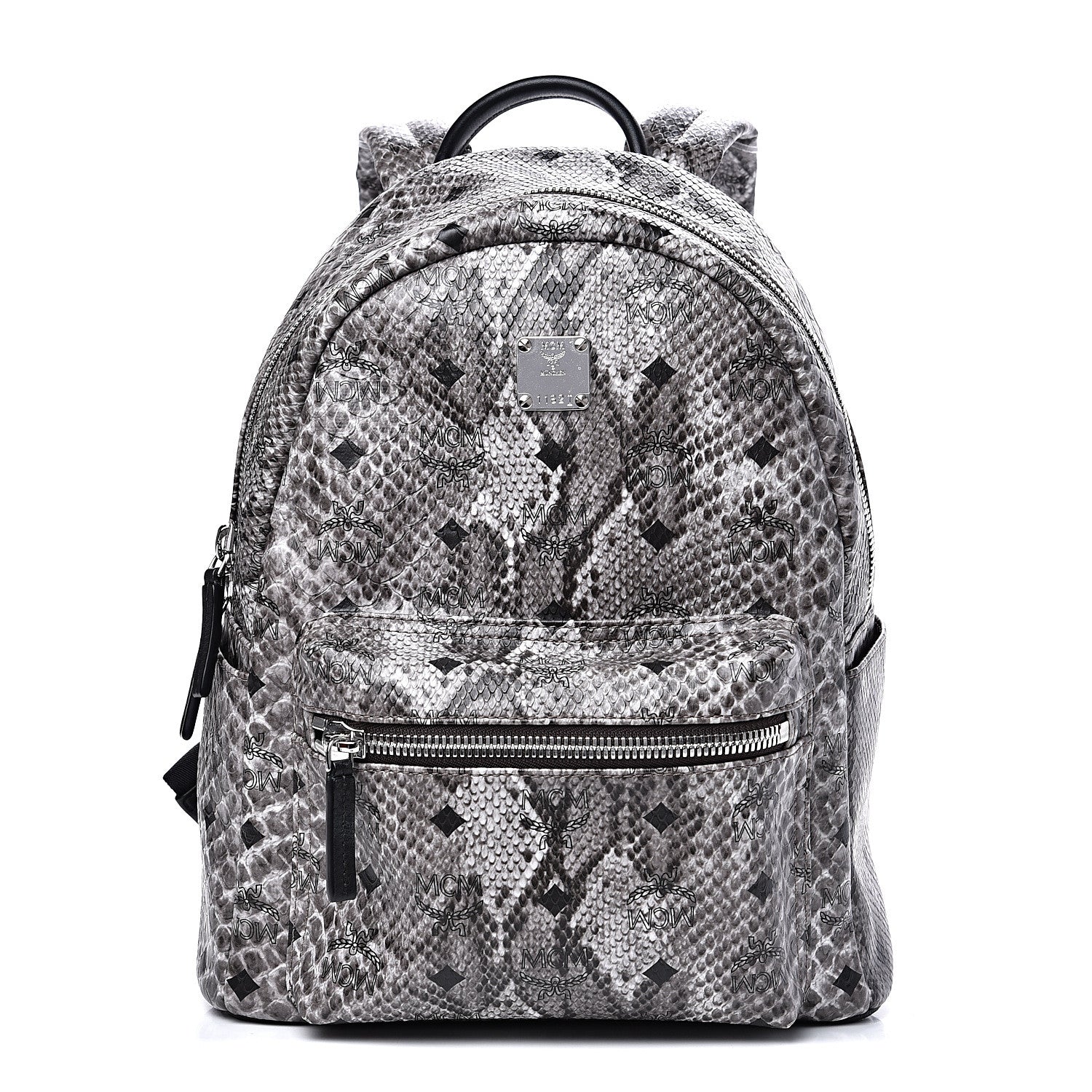MCM Visetos Snakeskin Printed Small Stark Backpack Light Grey 1 of 9