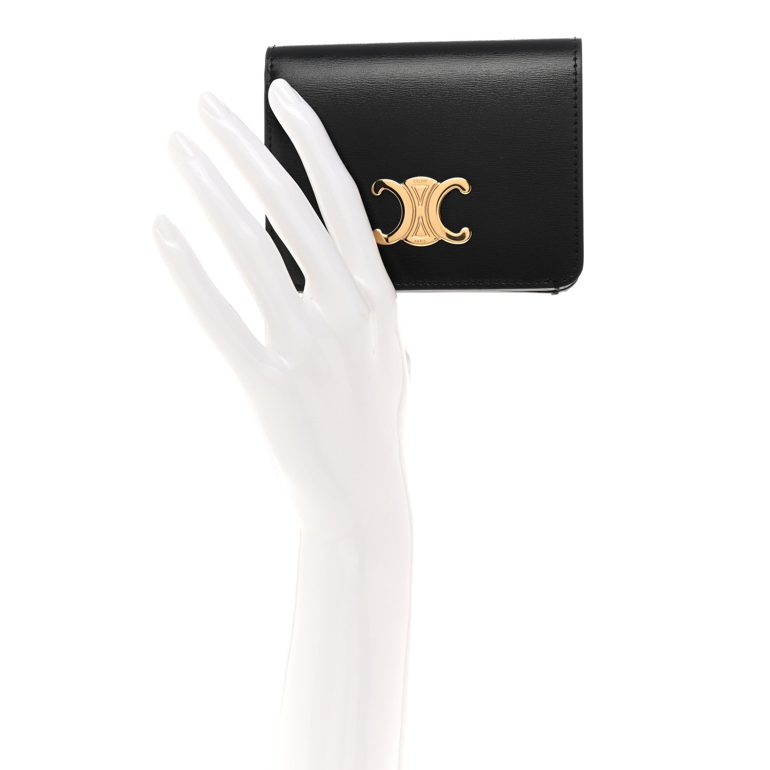 Celine Shiny Calfskin Triomphe Compact Wallet Black 2 of 8