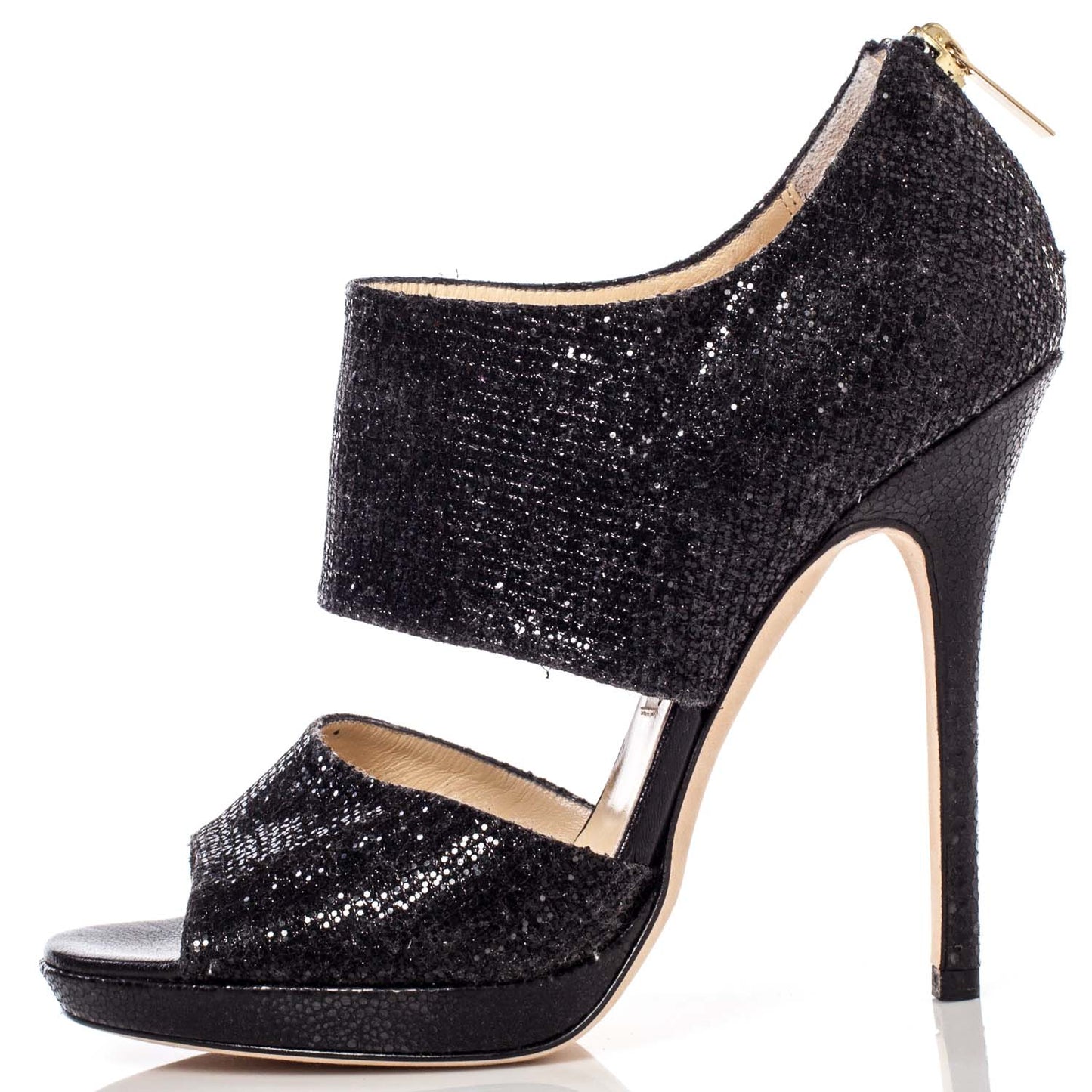 Glitter Fabric Private Sandals Heels 37.5 Black