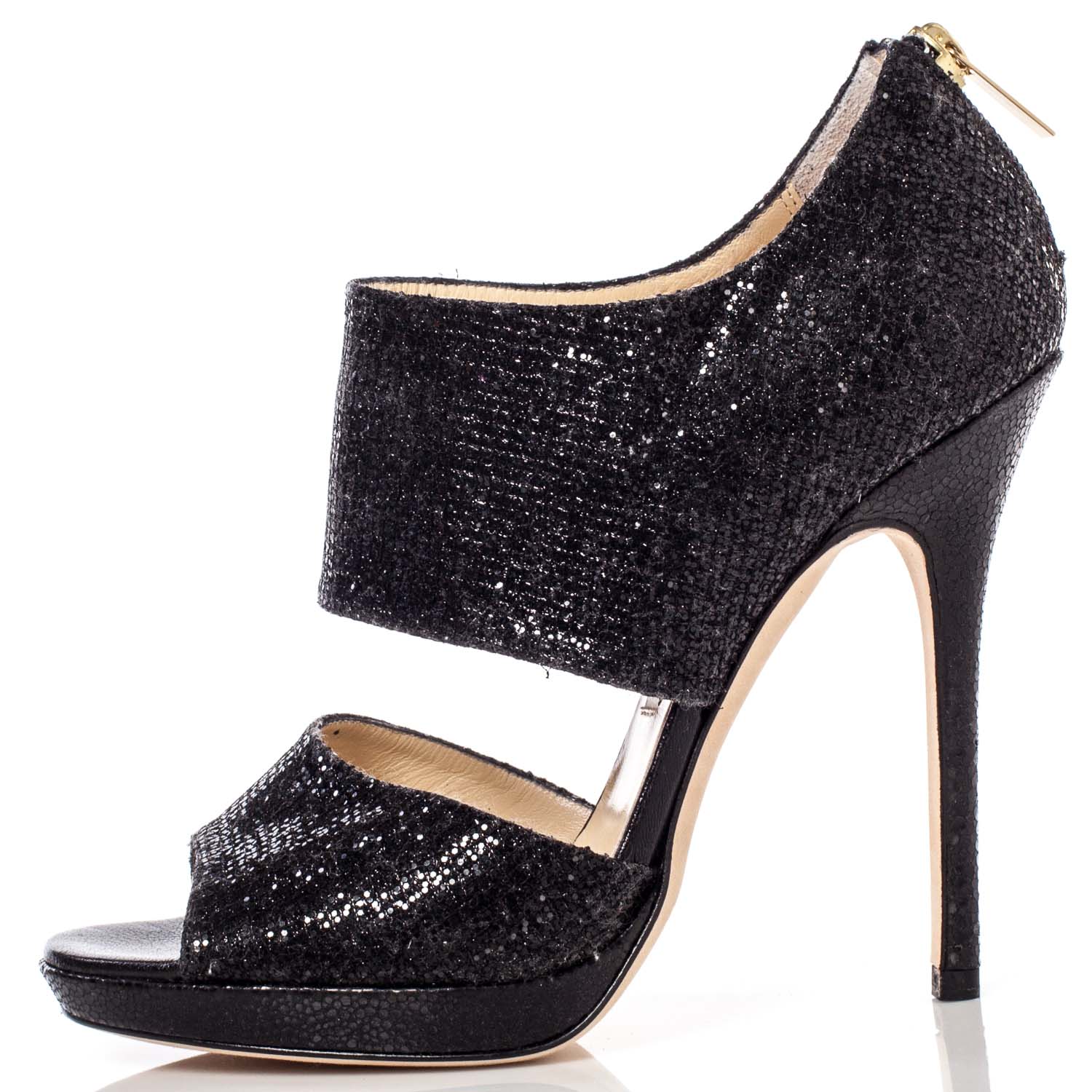 Jimmy Choo Glitter Fabric Private Sandals Heels 37.5 Black 3 of 7