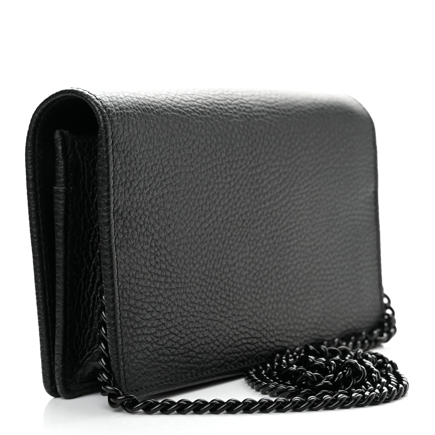Dollar Calfskin Enamel Monochrome Mini GG Marmont Chain Wallet Black